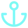 Icon of a light blue anchor with a circular top and curved arms on a black background.