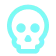 Illustration of a light blue skull on a black background.